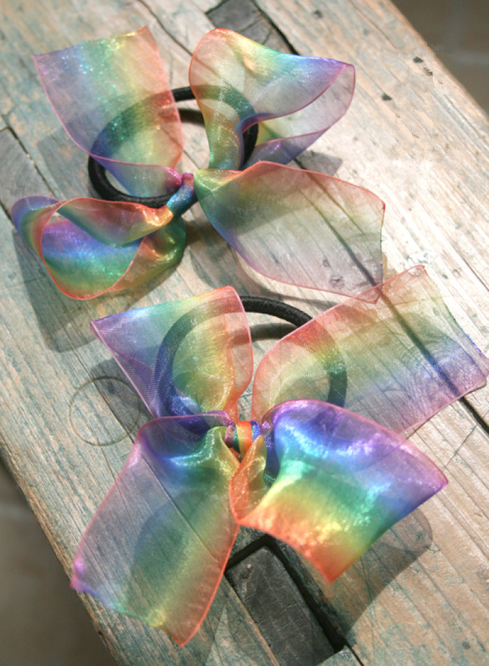 rainbow organza ribbon bow