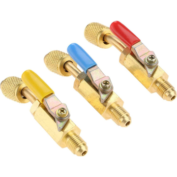 3PCS AC Refrigerant Angled Ball Valves 1/4" SAE for R12 R22 R502 Charging Hoses