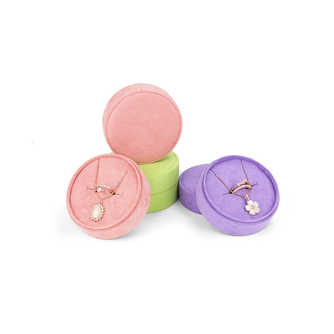 Colorful Round Shape Velvet Material Jewelry Boxes