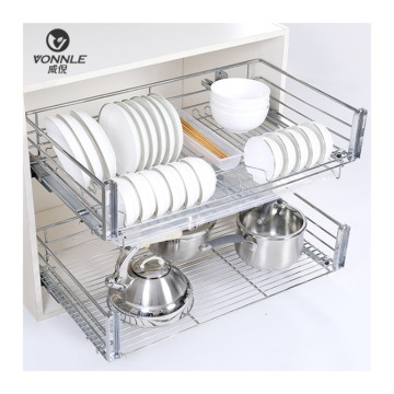Silver Stainless Steel Kitchen Storage Basket - Newly Designed Cabinet Dish Basket