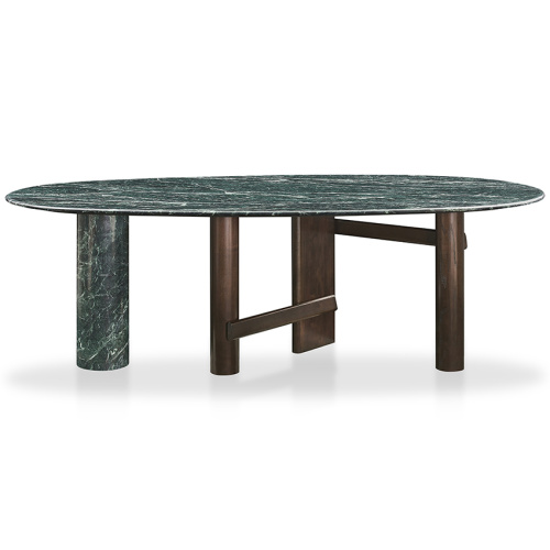 Green Marble Oval Dining Table With Wooden Feet