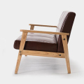 Mid-Century Retro Wood Frame Läder Lounge Fåtölj