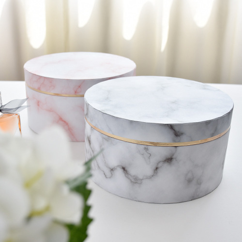 Custom Round Hat Marble Flower Cylinder Paper Box