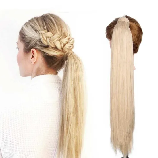 MYZYR Cheap long straight Ponytail Wrap Around Clip in Hair Extensions 23inch  Ponytail Kinky Straight Long Color In Stock
