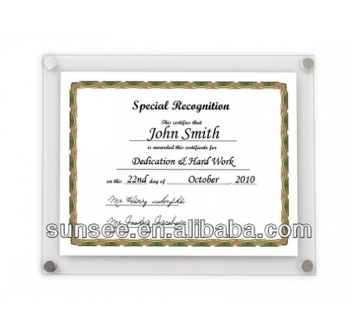 high quality elegant a4 acrylic certificate frame wholesale