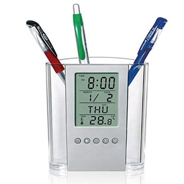 Digital Thermometer Calendar Pen Pencil Holder with LCD Display and Alarm Clock