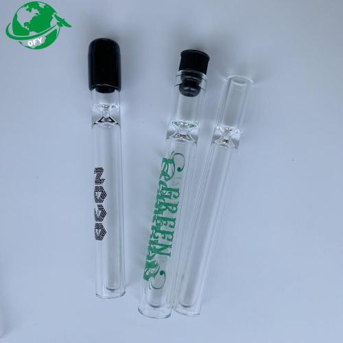 4 Inches Transparent Glass Chillum Pipe Diameter 12mm Cheap Chillum Pipes with silicon lids Factory