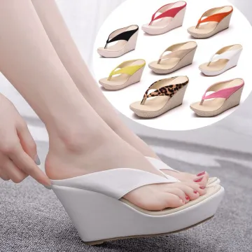 Crystal Queen Platform Wedges Sandals Wedges Flip Flops High Heel Sandals Slippers White Beach Sandals Bohemia Flip Flops Pink