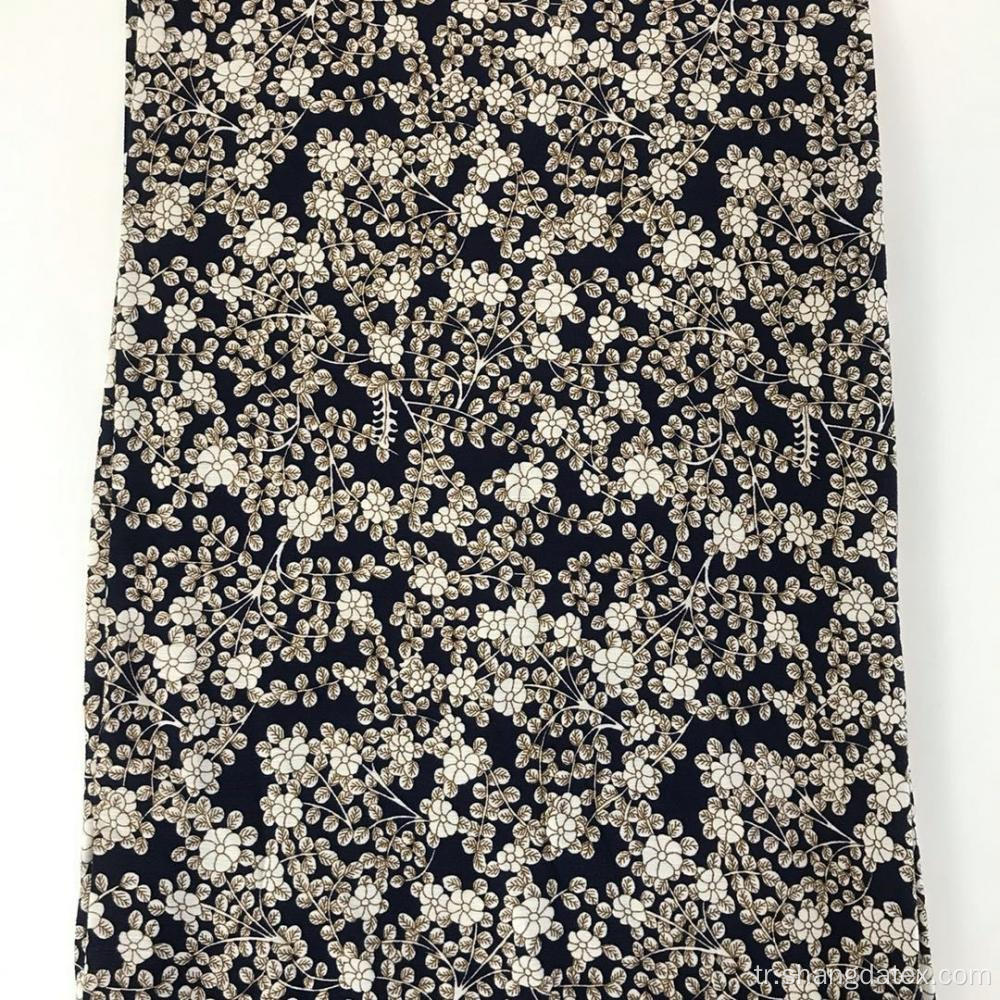 Küçük Çiçek Tasarım Rayon Krep Serigrafi Kumaş