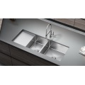 Hot Sale Handmade Double Bowl Sink with Drainboard