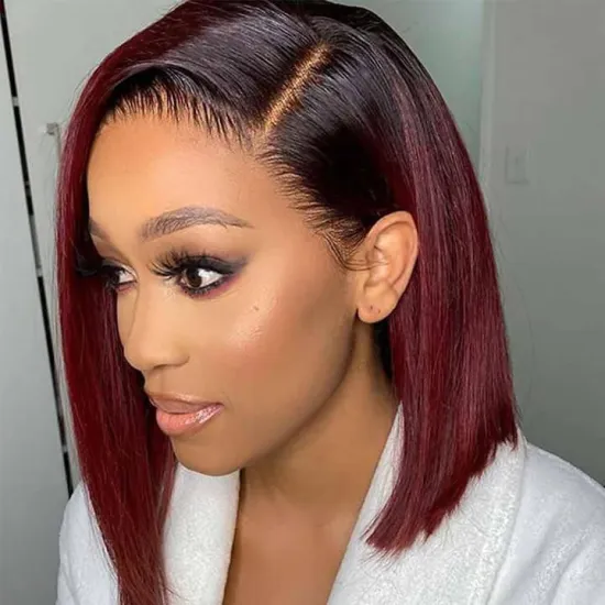 Ombre Red Wine special short wig synthetic hair machine made straight heat resistant soft Fiber synthetic hair wigs