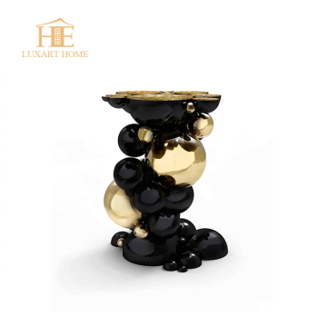 Modern Luxury Italian Stainless Steel Low Table with Brass Top and Spherical Trunk Design for Villa Living Room