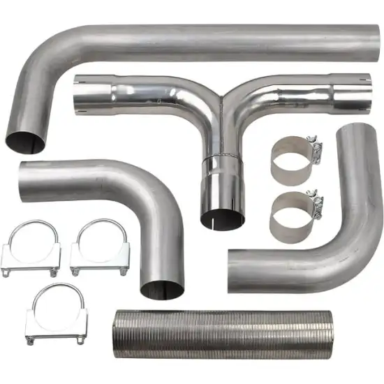 5 Inch Diesel Dual Stack Kit - Stainless Steel Silver T-Pipe Exhaust Pipe for Chevy Dodge Ford