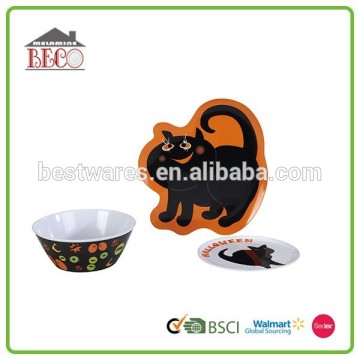 Cat design useful halloween kids melamine dish dinner sets