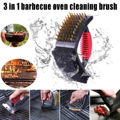 2-in-1 BBQ Grill Brush with Plastic Handle, Black Nylon Bristles and Grill Scraper