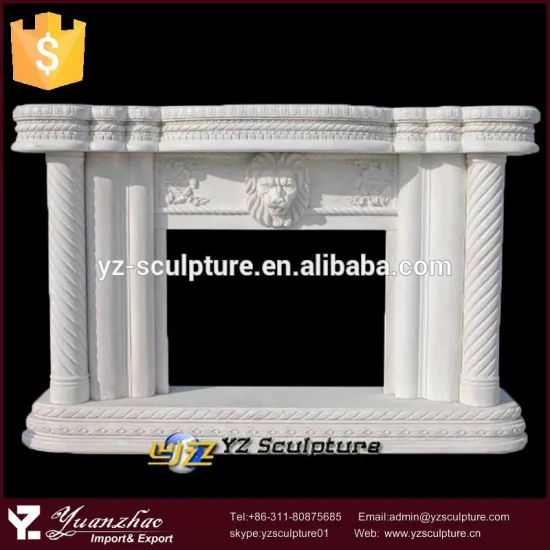 carved white marble column fireplace with lion head for indoor decoration