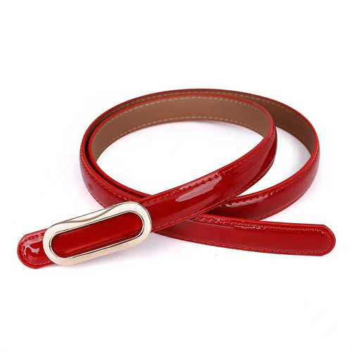 Cinto de couro elegante e simples vermelho para mulheres