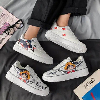 Graffiti White Shoes Men's Fashion Personality Skateboard Shoes Casual Shoes Trend Men Flats Vulcanize Shoes Size 44