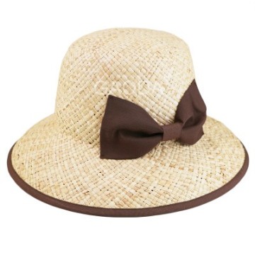 Elegant bowknot summer bucket raffia straw hats for women