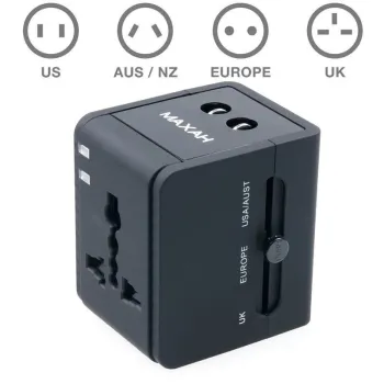 Portable Black Universal Usb Travel Charger Us / Uk / Au / Eu Plug With 2 Usb Interface