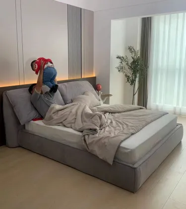Modern Elephant Ear Leather Bed 1.8 M Double for Light Luxury Child Furniture