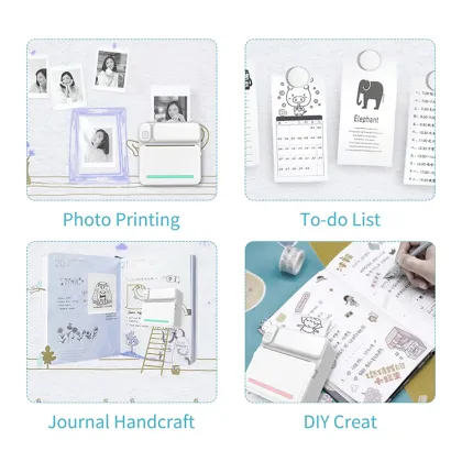 Wireless Bluetooth Portable Mini Thermal Pocket Printer with Inkless Photo Stickers