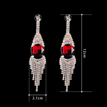 Pendientes de borla de gota de diamantes de imitación de cristal rojo clásico