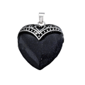 Blue Goldstone Antique Silver Alloy Heart Pendant Necklace 45cm Black Cord