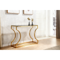 Mesa moderna de consola de vidrio gris con marco de oro