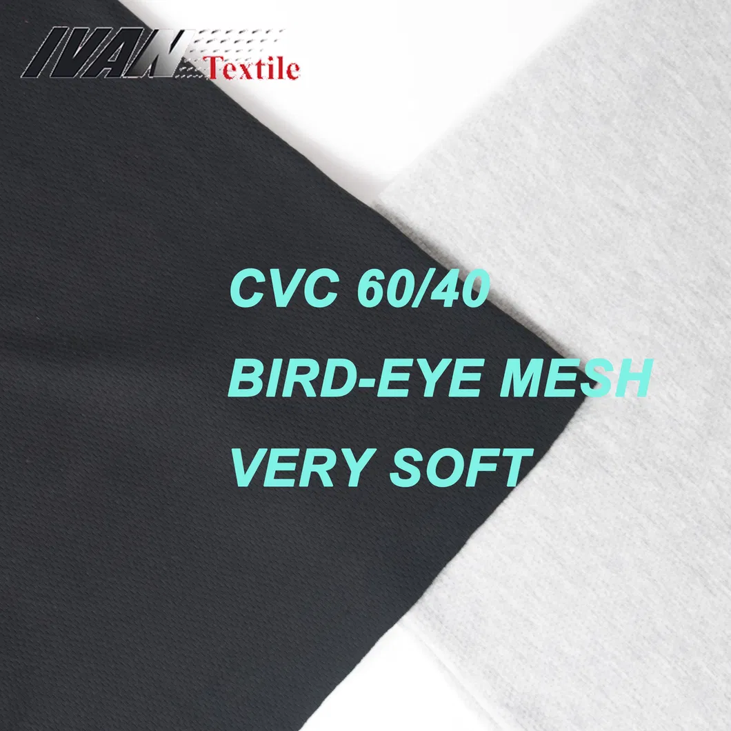 Tejido de punto liso y jaspeado de malla CVC Bird Eye