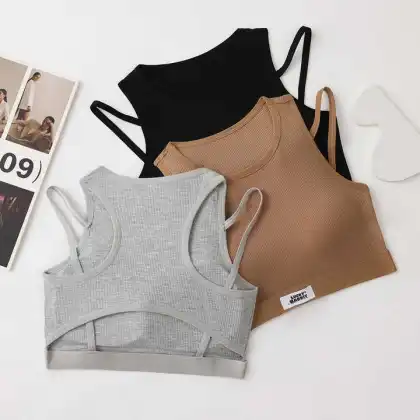 French Sexy Triangle Cup Wireless Cotton Sports Bra Set