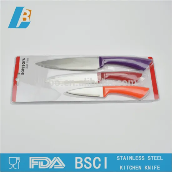 3pcs stainless steel knife with color PP handle