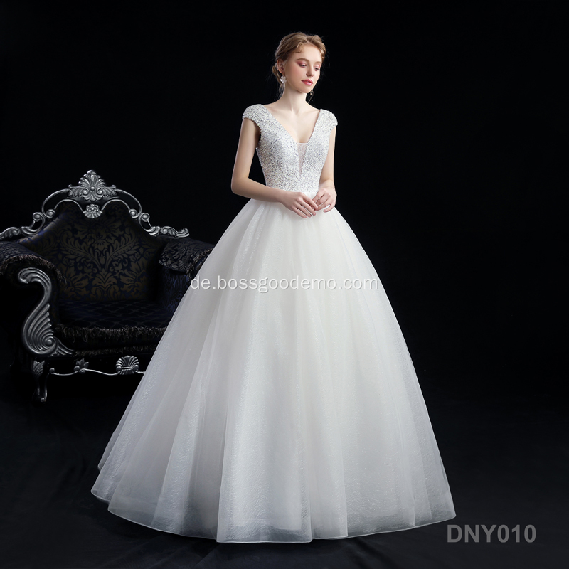 Neue elegante Spitze kurzärmelig großer Größe V-Ausschnitt Braut-Overall verwendet Couture Hochzeitskleid