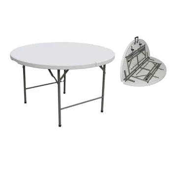 5ft 152CM Outdoor Folding Table with Metal Legs: Portable, Plastic Round Folding Table for Catering and Wedding Events - Easily Halves for Storage