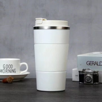 Tazza da caffè in acciaio inossidabile a doppia parete moderna con manica silicone e stampa di logo personalizzato