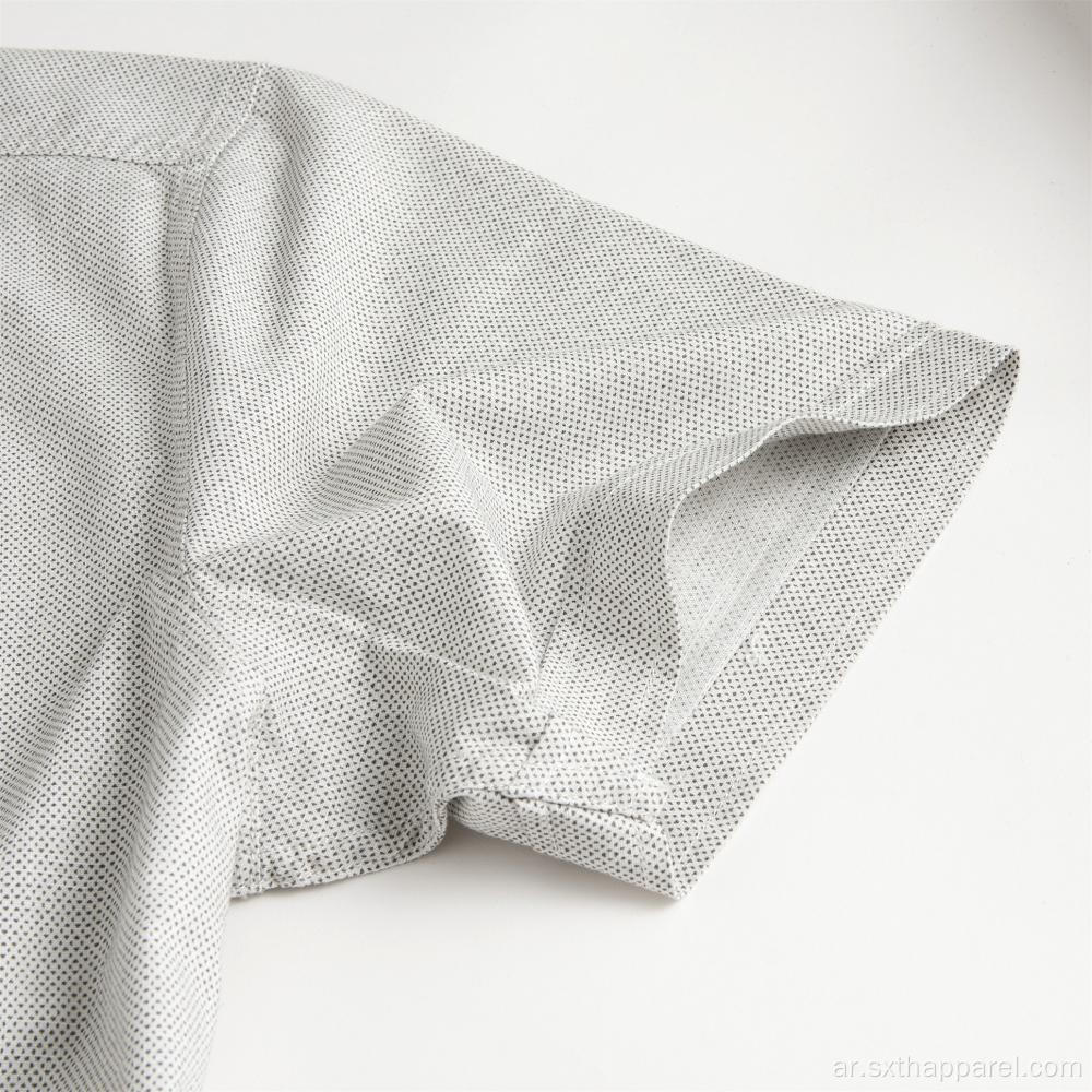 قميص قطني كاجوال للرجال ذو ياقة مطبوعة بأكمام قصيرة