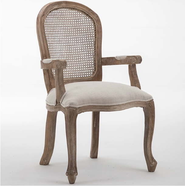 Antique Oak Upholstered French Nordic Wooden Louis chair