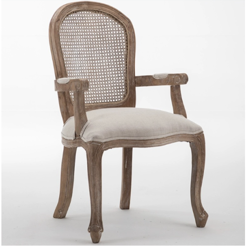 Antique Oak Upholstered French Nordic Wooden Louis chair