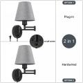 Grey Linen Lampshade Wall Light Fixture for Bedside