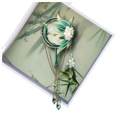 Custom Metal Chinoiserie Bamboo Badge Brooch Enamel Pin with Accessories