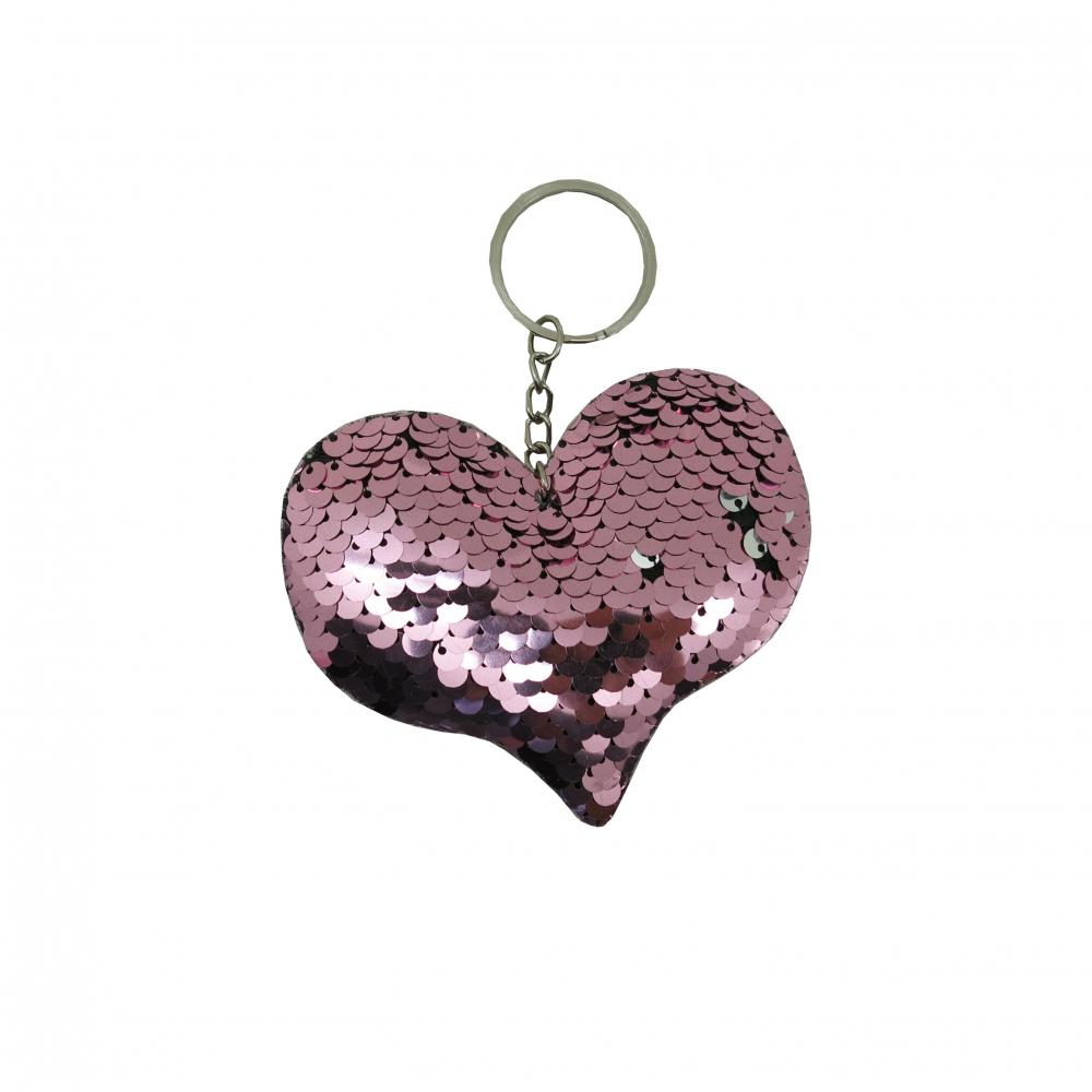 Pink Heart Sequin Key Chain 1
