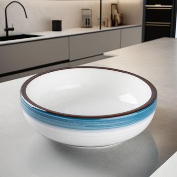 Factory Direct Soup Salad Bowls: 8.5/9.5/10.5/11.5 Inch Ceramic Porcelain with Unique Emerald, White, and Blue Rim Design for Weddings