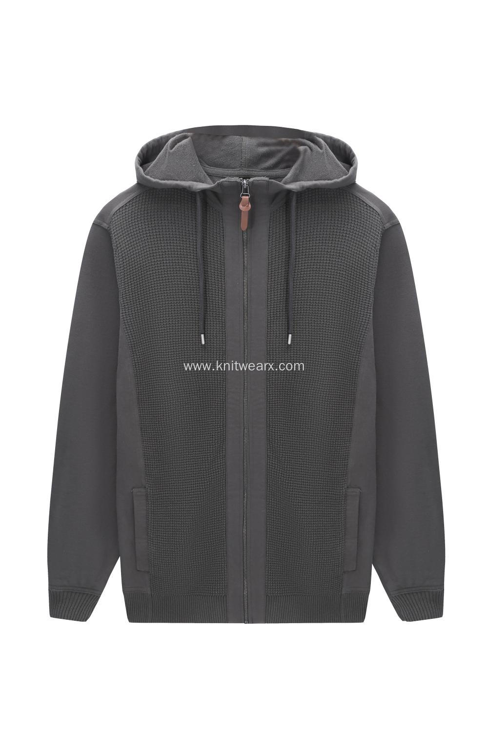 Men's Knitted Rib Zip-Through Thread Hoodie