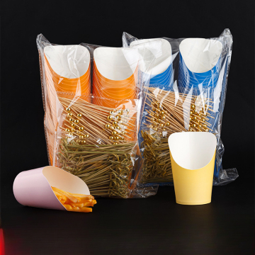 Customized Kraft Paper Fries Cups with Bamboo Stick Included