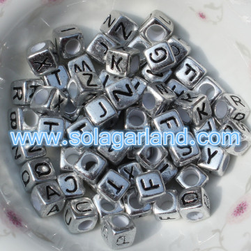 6MM Antique Silver Alphabet Cube Beads Single Letter Square Beads