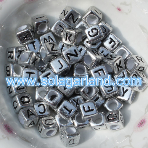 6MM Antik Silber Alphabet Würfel Perlen Einzelbuchstabe Quadrat Perlen