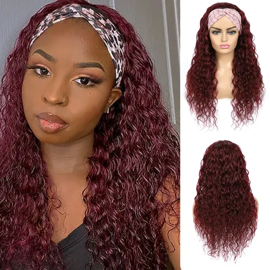 Kinky Curly Wig Brazilian Natural Human Hair Headband Wigs For Black Women 99J RedWine Remy Hair wigs