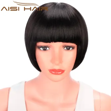 Natural Black Synthetic Short Bob Heat Resistant Synthetic Fiber Wigs Short Bob Wigs With Bangs for Women