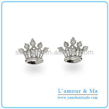 Elegant Mini Crown Shaped Stud Earring Micro Pave Set CZ Diamond Silver Plated Brass Earring