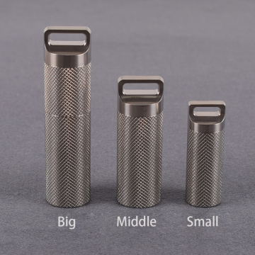 Aangepaste TA1 Titanium Metal Keychain Pill Box Titanium Pill Box Key Chain